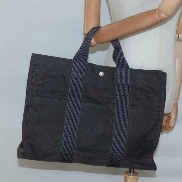 HERMES Her Line Tote Bag Canvas Gray Silver Auth 132562 - Picture 15 of 16